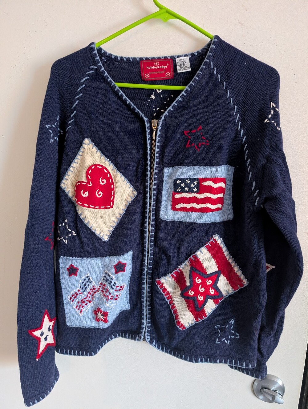 Navy Zip-Up Flag & Star Patch Jacket